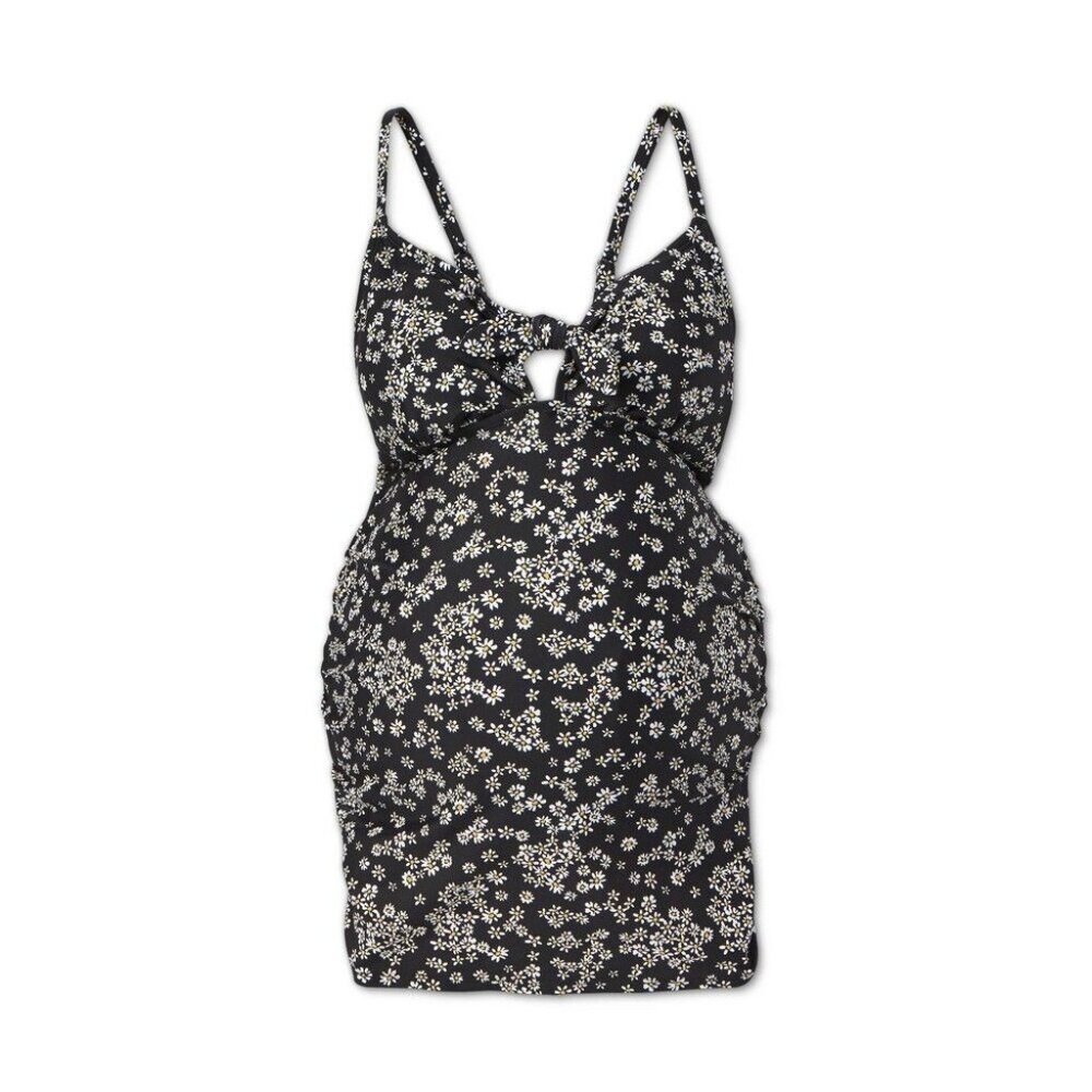 Isabel Maternity Women's Large Floral Print Daisy Chains Tie-Front Tankini Top